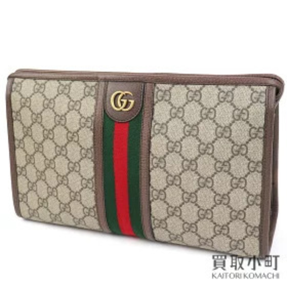 Gucci Ophidia GG Clutch Bag Beige Ebony Web Stripe Pochette Shoulder Double